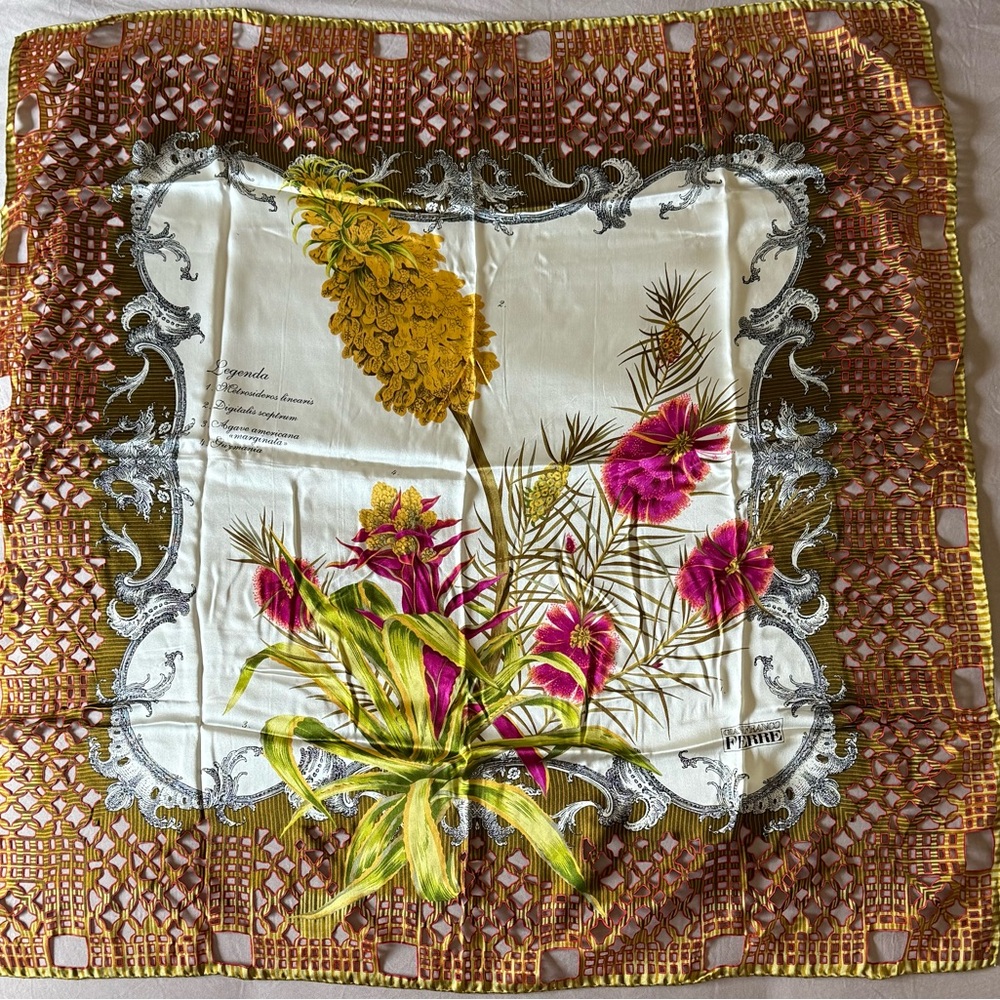 Gianfranco Ferre Floral Silk Scarf - Yellow, Pink, Green